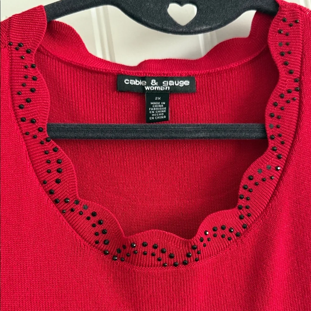Red Scalloped Sweater - Picture 2 of 2